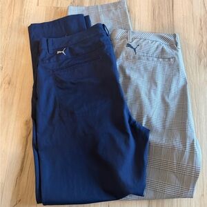 Puma Men's Navy and Gray Plaid Dress Pants